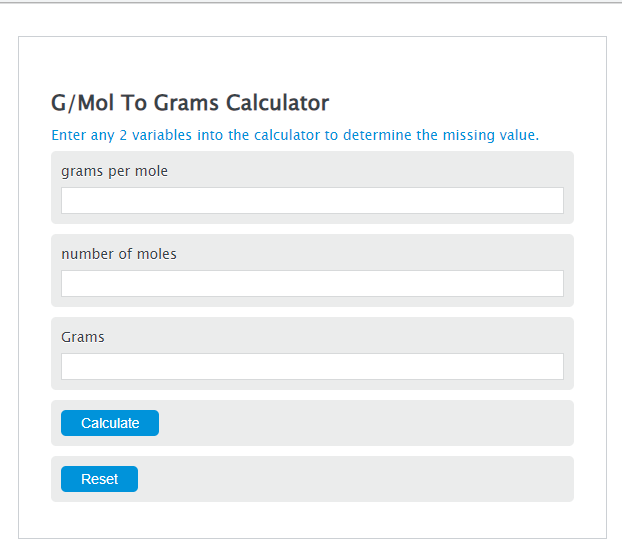 g/mol to grams calculator