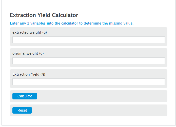 extraction yield calculator