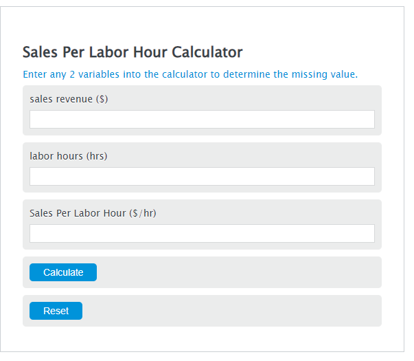 sales per labor hour calculator