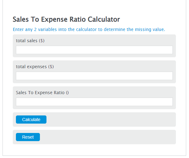 sales to expense ratio calculator