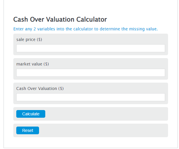 cash over valuation calculator