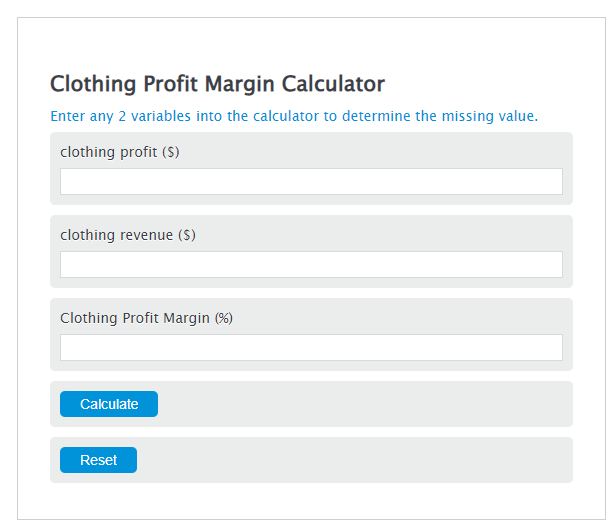 clothing profit margin calculator