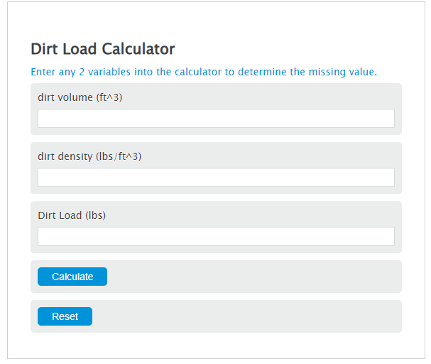 dirt load calculator