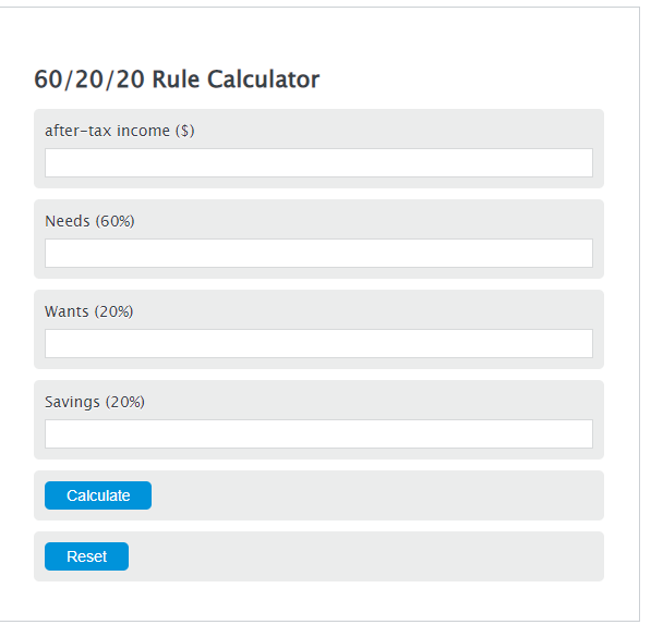 60/20/20 rule calculator