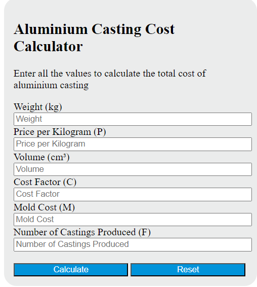 aluminum casting cost calculator