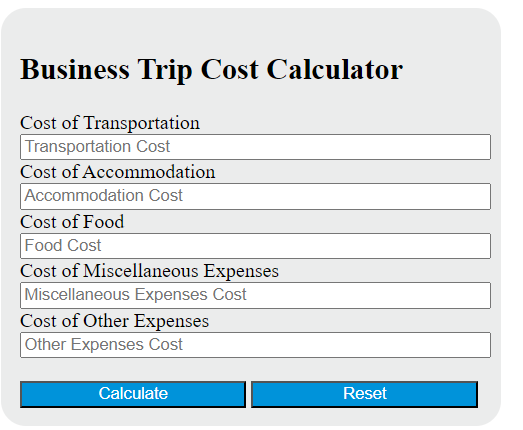 business trip cost calculator