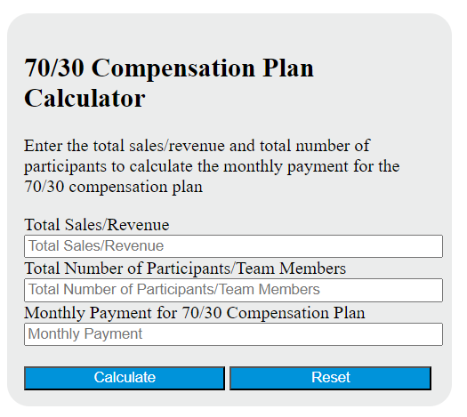 70/30 compensation plan calculator