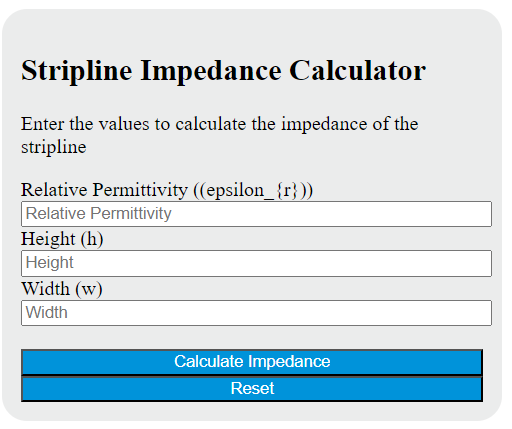 stipline impedance calculator