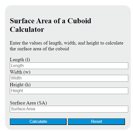 surface area of a cuboid calculator