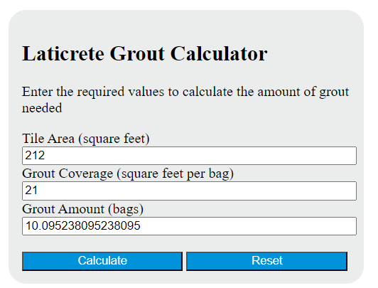 laticrete grout calculator