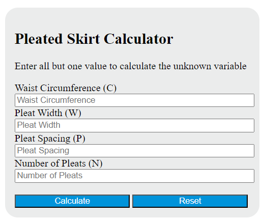 pleated skirt calculator
