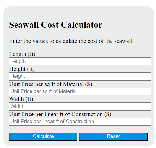 seawall cost calculator