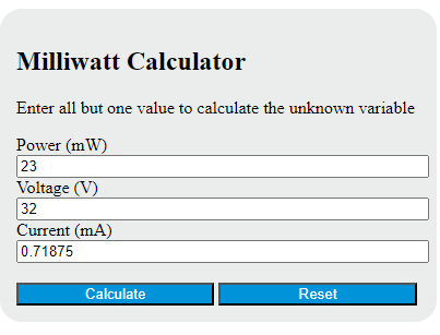 milliwatt calculator