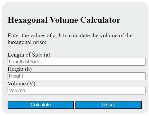 hexagonal volume calculator