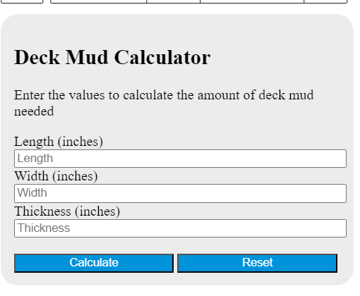 deck mud calculator