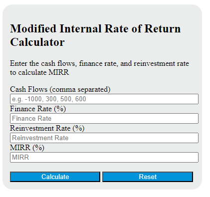 modified internal rate of return calculator