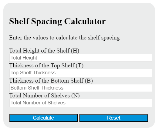 shelf spacing calculator