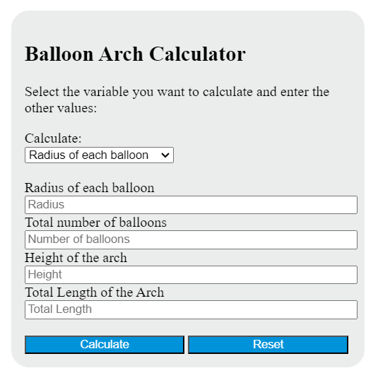 balloon arch calculator