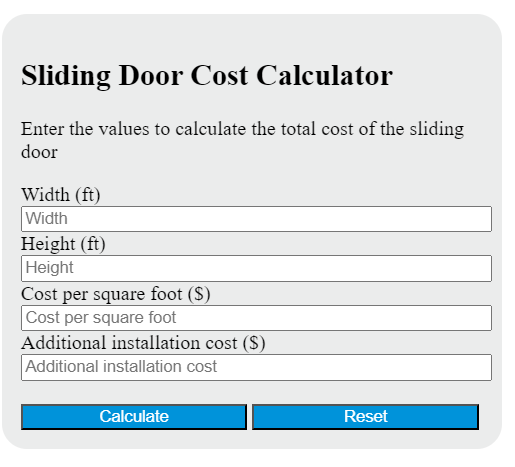 sliding door cost calculator