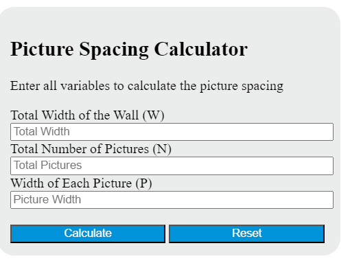 picture spacing calculator