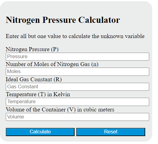 nitrogen pressure calculator