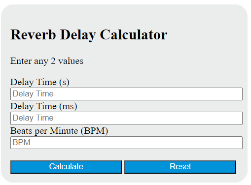 reverb delay calculator