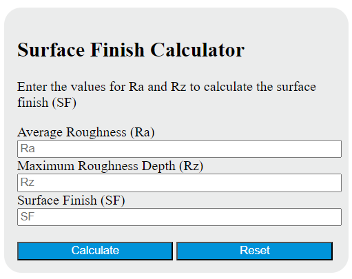 surface finish calculator