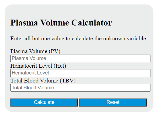 plasma volume calculator