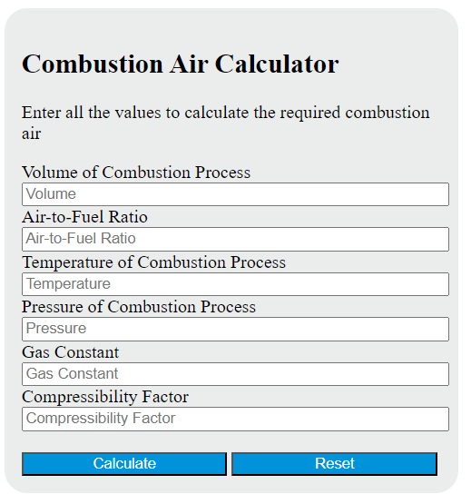 combustion air calculator