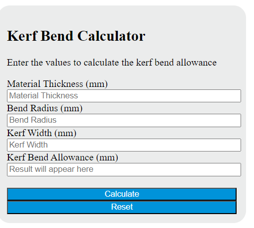 Kerf Bend Calculator - Calculator Academy