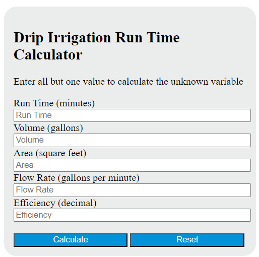 drip irrigation run time calculator
