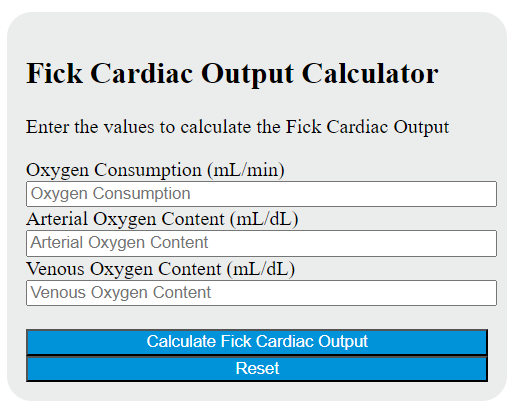 fick cardiac output calculator