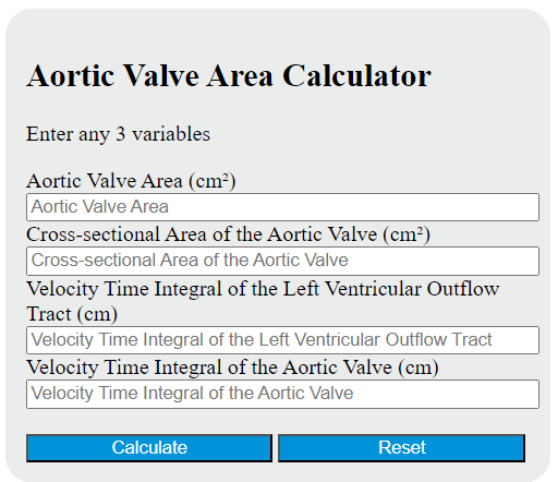 aortic valve area calculator