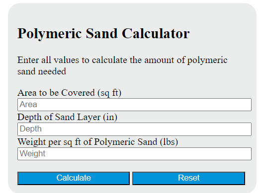 polymeric sand calculator