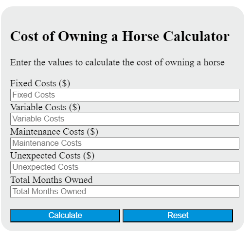 cost of owning a horse calculator