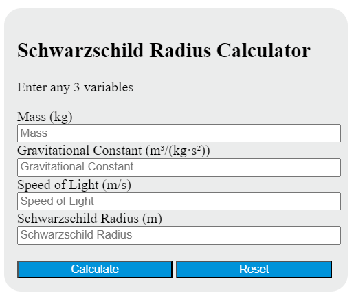schwarzschild radius calculator