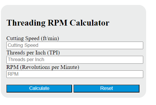 threading rpm calculator