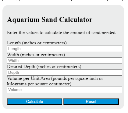 aquarium sand calculator