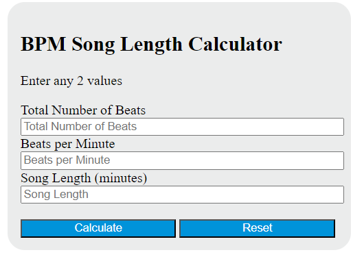 bpm song length calculator