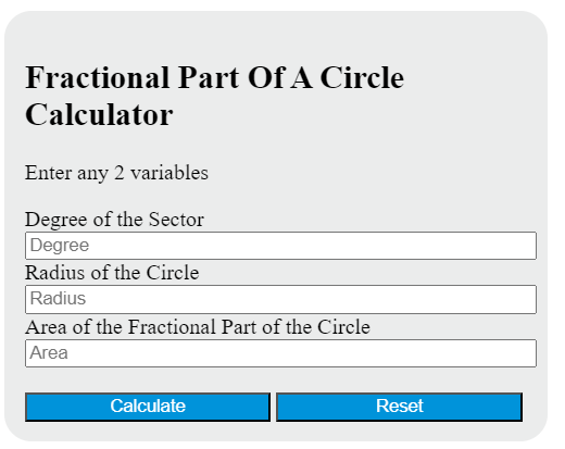 fractional part of a circle calculator