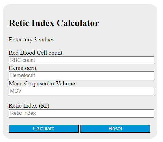retic index calculator