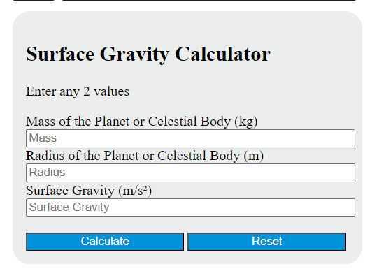 surface gravity calculator