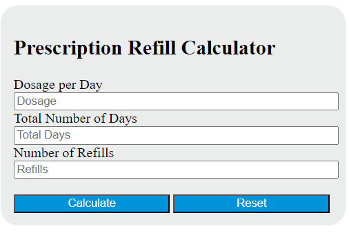 prescription refill calculator