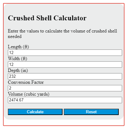crushed shell calculator