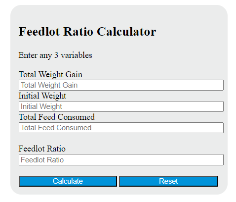 feedlot ratio calculator