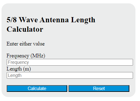 5/8 wave antenna length calculator