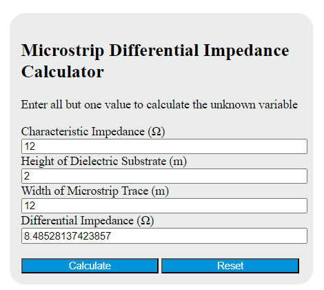 microstrip differential impedance calculator