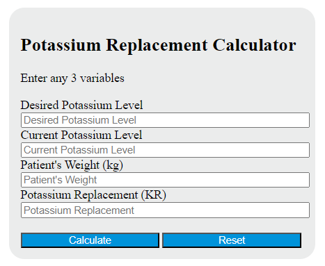 potassium replacement calculator