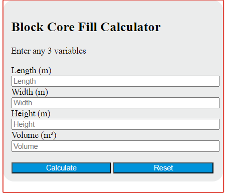 block core fill calculator