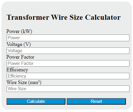 transformer wire size calculator
